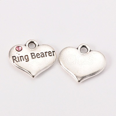 Wedding Theme Antique Silver Tone Tibetan Style Heart with Ring Bearer Rhinestone Charms TIBEP-N005-15A-1