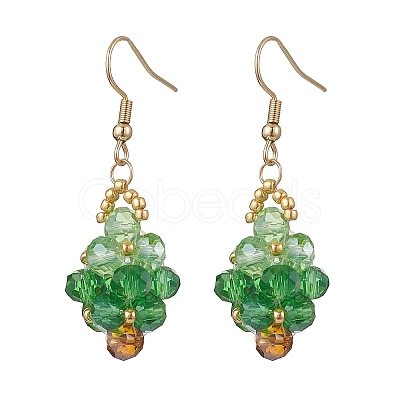 304 Stainless Steel Glass Seed Beads Christmas Tree Dangle Earrings EJEW-MZ00581-02-1