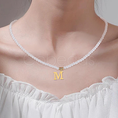 Imitation Pearl with Stainless Steel Pendants Necklaces NJEW-LP0001-51M-G-1