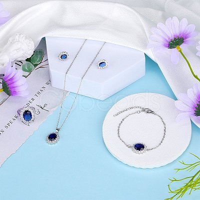Cubic Zirconia Oval Pendant Necklace & Link Bracelet & Cuff Ring & Stud Earrings SJEW-SZC0001-01C-1