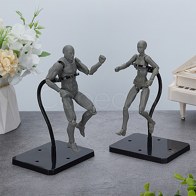Assembled Rectangle PS Plastic Action Figure Display Stands with Adjustable Iron Support Arm ODIS-WH0100-12A-1