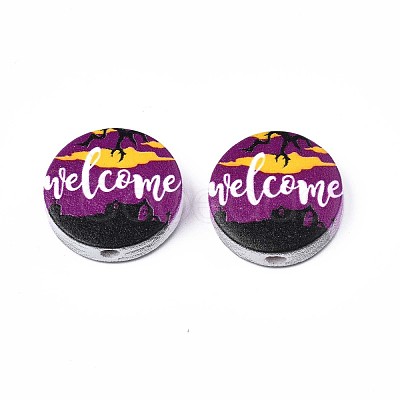Halloween Printed Natural Wood Beads WOOD-T021-63-1