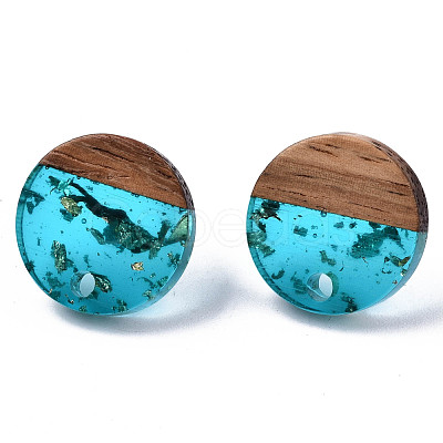 Transparent Resin & Walnut Wood Stud Earring Findings MAK-N032-007A-F01-1