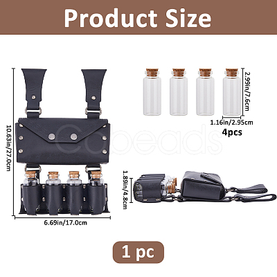 Rectangle PU Leather Medieval Waist Belt Bag with Belt and 4 Glass Potion Bottles AJEW-WH0752-296A-1