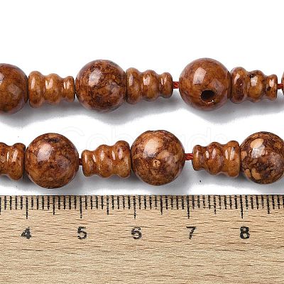 Dyed Natural Fossil 3-Hole Guru Bead Strands G-K149-51A-1