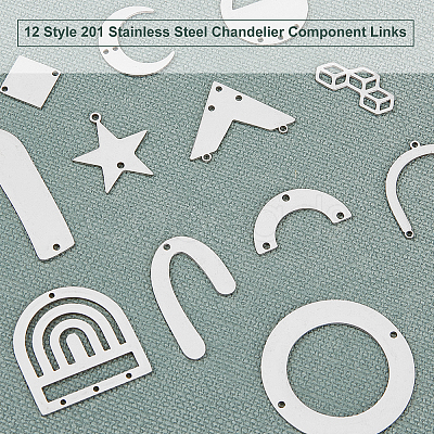 12Pcs 12 Style 201 Stainless Steel Chandelier Component Links STAS-UN0022-66-1