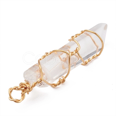 Natural Quartz Crystal Pointed Pendants PALLOY-JF00613-1
