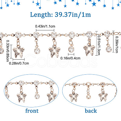 Gorgecraft 1M Handmade Clear Cubic Zirconia Flat Round and Butterfly Charms Chains CHC-GF0001-04-1