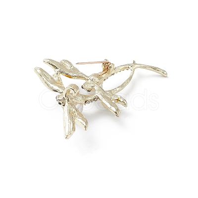 Rhinestone Dragonfly Brooch Pin with Plastic Pearl Beaded JEWB-M026-03G-1