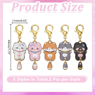 10Pcs 5 Styles Cat Alloy Enamel Pendant Locking Stitch Markers HJEW-HY00108-1