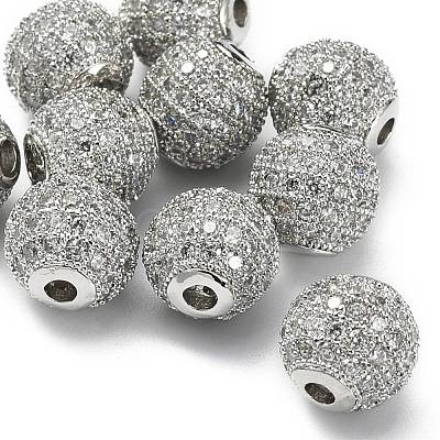 CZ Brass Micro Pave Grade AAA Clear Color Cubic Zirconia Round Beads KK-O065-8mm-05P-NR-1