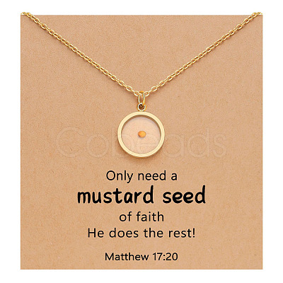 Flat Round 201 Stainless Steel Mustard Seed Pendant Necklaces for Women WG511AE-09-1