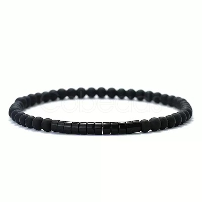 4MM Round Frosted Black Onyx(Dyed & Heated) and Disc Heishi Beads Beaded Stretch Bracelets for Women Men MG4641-8-1