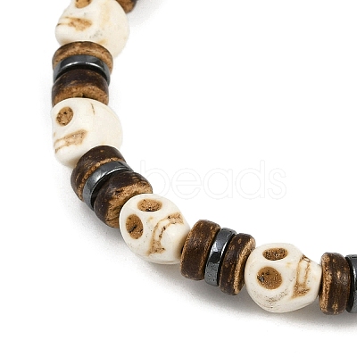 2Pcs Natural Coconut & Synthetic Turquoise & Non-magnetic Synthetic Hematite Beads Stretch Bracelets for Men Women BJEW-JB12133-1