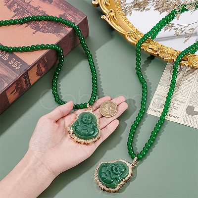 2Pcs Alloy Glass Buddha Pendant 6MM Round Glass Beaded Necklaces NJEW-ME0001-15-1