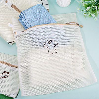3Pcs 3 Styles Polyester Mesh Zipper Laundry Bags ABAG-TA0002-22-1