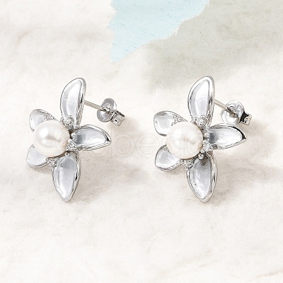 Brass Micro Pave Cubic Zirconia Enamel Stud Earrings CU-CBABA66-12C-P-1