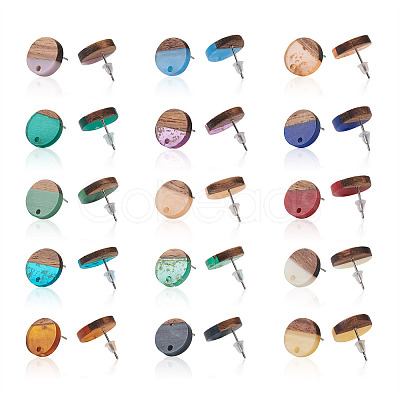 Resin & Walnut Wood Stud Earring Findings MAK-CD0001-06-1