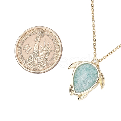 Turtle Faceted Natural Mixed Gemstone Pendant 304 Stainless Steel Cable Chain Necklaces for Women NJEW-JN05289-1