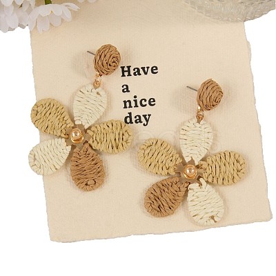 Bohemian Style Flower Alloy Raffia Dangle Stud Earrings FS-WGE633D-01-1