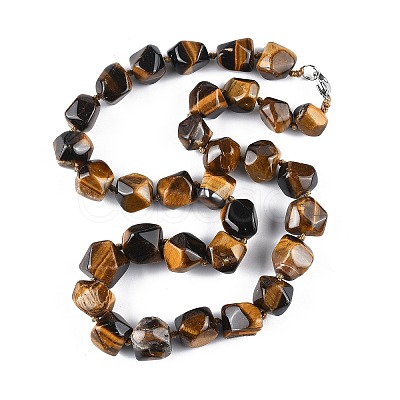 Natural Tiger Eye Nuggets Beaded Necklaces for Women Men NJEW-K388-01J-1