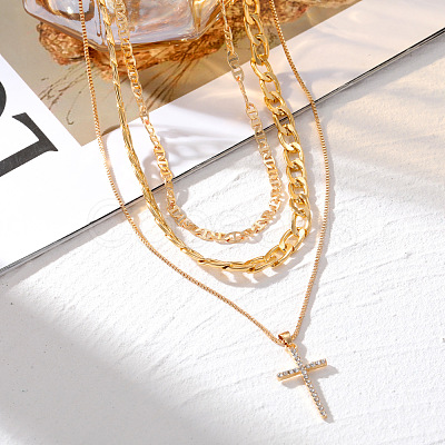 Alloy Crystal Crystal Rhinestone Cross Pendant 3-
Layer Necklaces for Women FS-WG64AC3-01-1