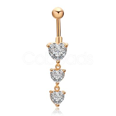 Real 18K Gold Plated Brass Cubic Zirconia Navel Ring Navel Ring Belly Rings AJEW-EE0001-18-1