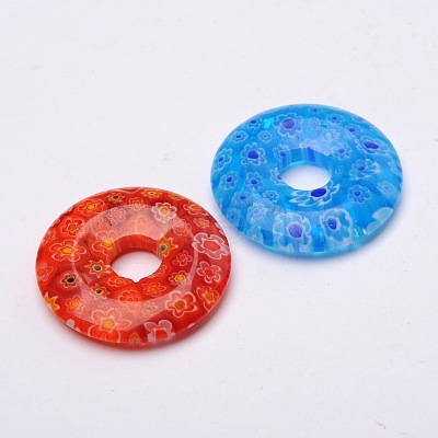 Donut/Pi Disc Millefiori Glass Pendants LK-N001-09-1