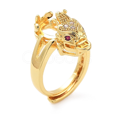 Rack Plating Dragon Brass Micro Pave Cubic Zirconia Adjustable Ring Components KK-Q819-07G-1