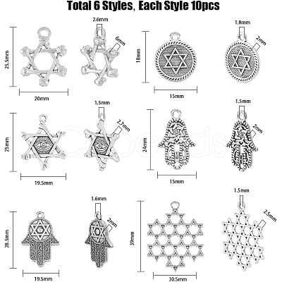 60Pcs 6 Style Tibetan Style Alloy Pendant FIND-FH0005-56-1