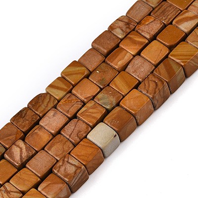Natural Wood Lace Stone Wooden Jasper Beads Strands G-T139-6x6-03B-1