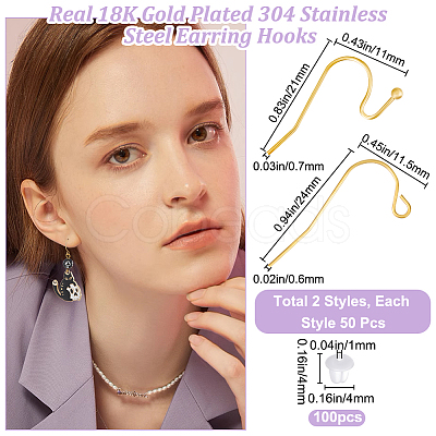 100Pcs 2 Style 304 Stainless Steel Earring Hooks STAS-BBC0004-49-1