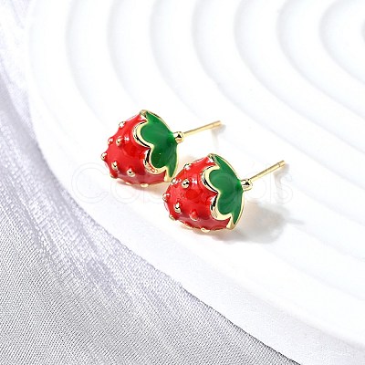 Strawberry Brass Stud Earrings EJEW-V011-04G-1