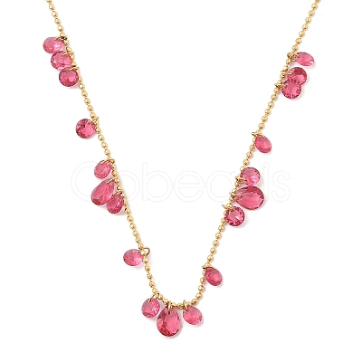 Ion Plating(IP) 304 Stainless Steel Cubic Zirconia Teardrop & Flat Round Bib Ball Chain Necklaces for Women NJEW-F328-11G-02-1