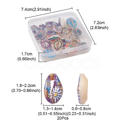 20Pcs Printed Natural Cowrie Shell Beads SHEL-YW0001-03C-1