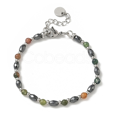 Natural Indian Agate & Non-magnetic Synthetic Hematite Beaded Bracelets for Women BJEW-Z148-01P-01-1