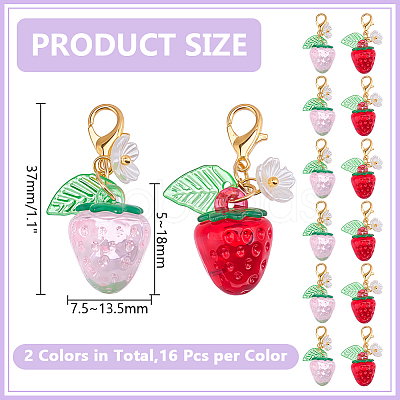32Pcs Transparent Acrylic Strawberry Pendant Decorations HJEW-HY0001-24-1