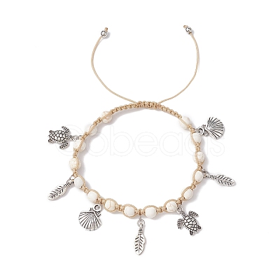 Feather & Turtle & Shell Shape Alloy Charm Bracelet BJEW-TA00389-01-1
