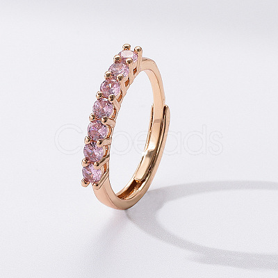 Flat Round Brass Micro Pave Cubic Zirconia Finger Rings FS-WG80990-02-1