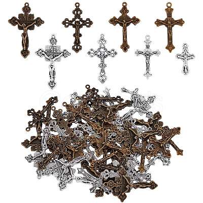 64Pcs 8 Style Tibetan Style Alloy Pendants FIND-SZ0002-81-1
