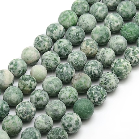 Frosted Natural Green Spot Jasper Round Bead Strands G-M064-10mm-10-1