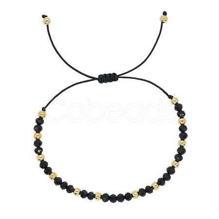Glass & Brass Round Beads Braided Bead Bracelets LS-RD6595-1-1