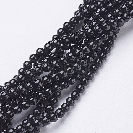 Natural Dyed & Heated Black Onyx Round Beads Strands X-GSR4mmC097-1
