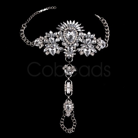 Fashion Alloy & Acrylic Rhinestone Flower Toe Ring Anklets for Beach Party WGAEED0-01-1