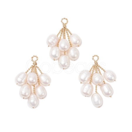 Natural Cultured Freshwater Pearl Rice Beaded Grape Pendants PALLOY-TA00337-1