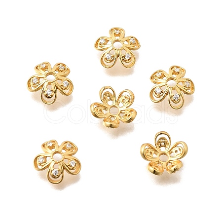 Brass Micro Pave Clear Cubic Zirconia Bead Caps KK-G600-03G-1