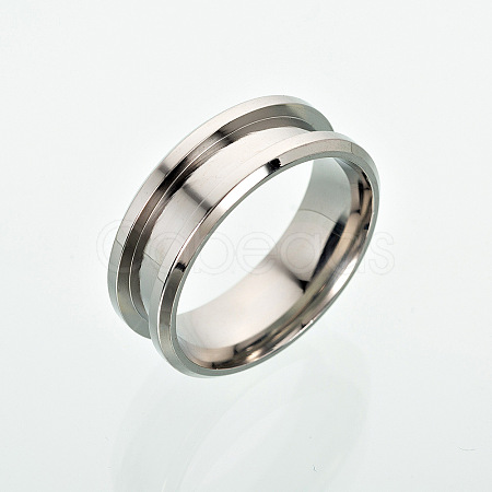 Non-Tarnish 201 Stainless Steel Grooved Finger Ring Settings MAK-I017-01A-S-1