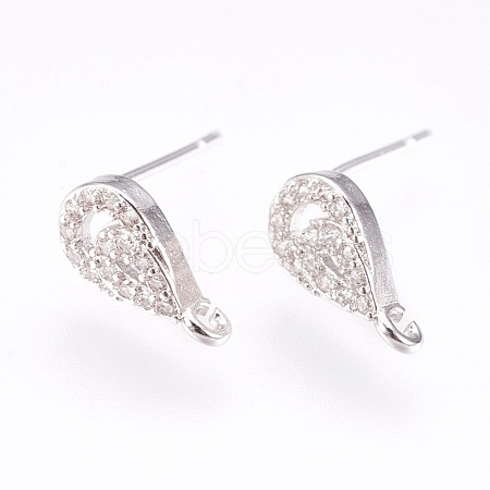 Brass Micro Pave Cubic Zirconia Stud Earring Findings KK-F753-04P-RS-1
