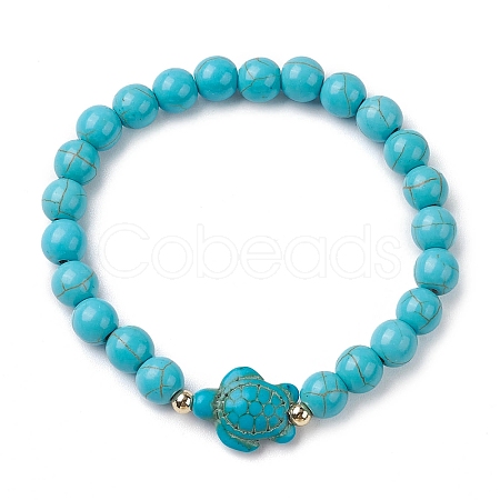 Round Synthetic Turquoise Beaded Stretch Bracelets BJEW-JB10269-04-1