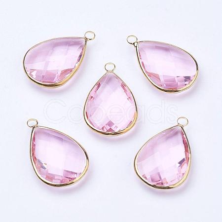 Golden Tone Brass Glass Teardrop Pendants GLAA-M006-A-15G-1